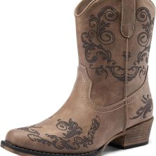Women's Cowboy Cowgirl Western Ankle Boots Low Chunky Heels Square Toe Fall Short Booties Shoes